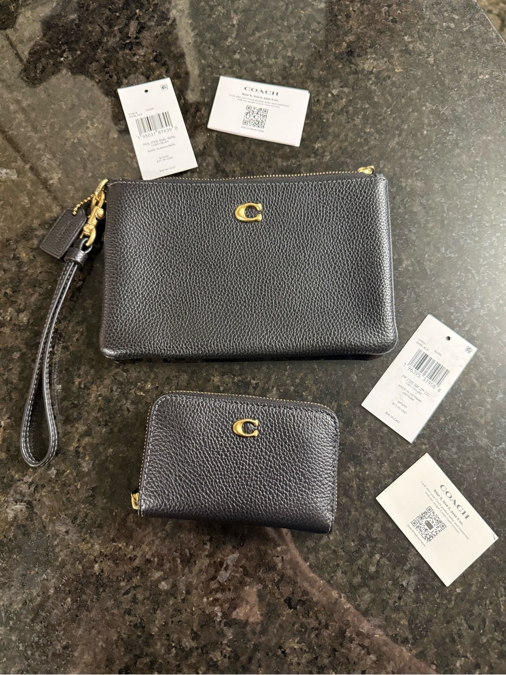 Coach bundle of Black essential wristlet and essential zip around card holder